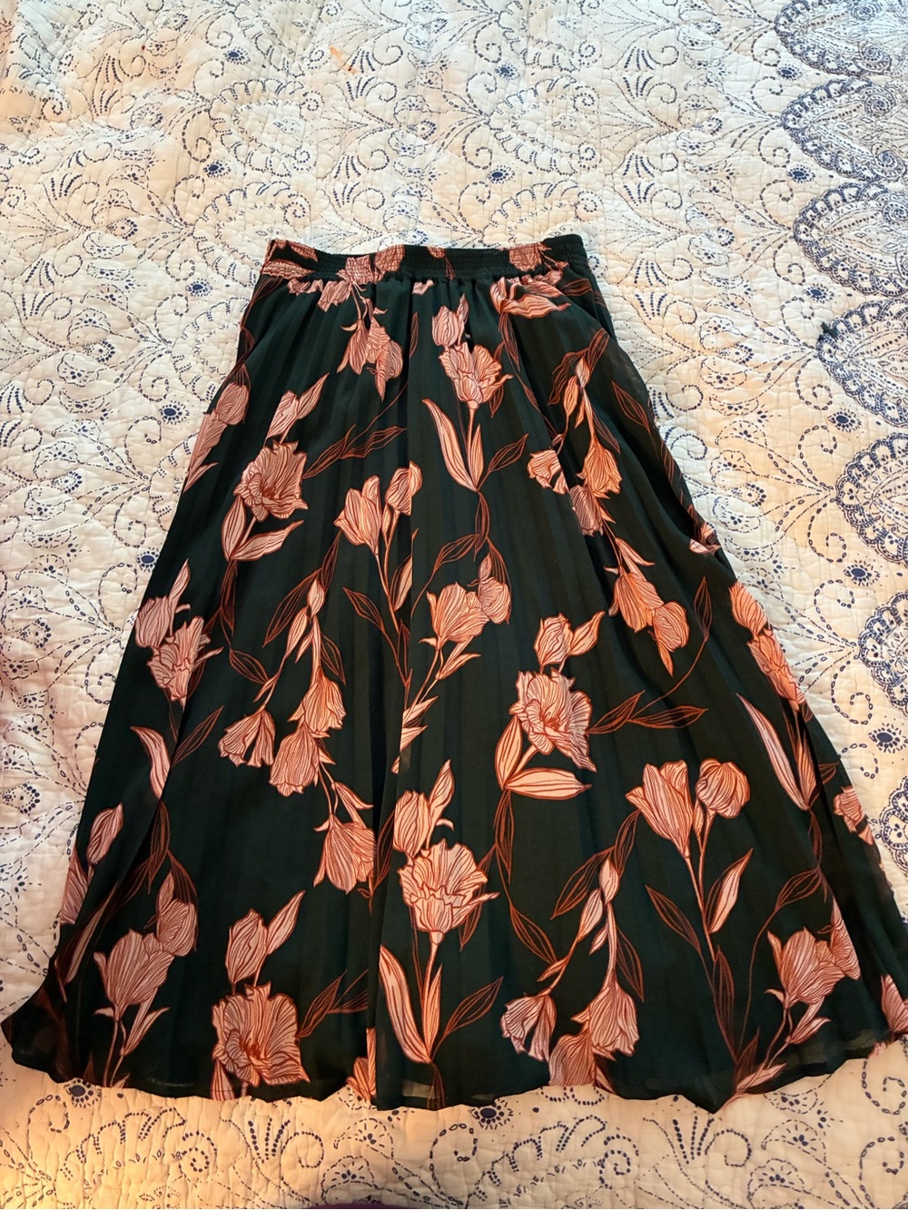 a new day Green Skirt with Pink Floral Print - XS